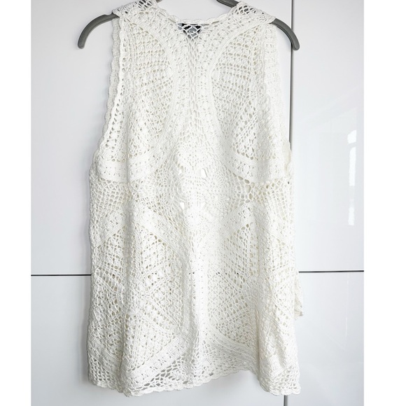 Joseph A Crochet Vest Size Small Festival Boho Hippie Ivory Color Grandma Chic - Picture 3 of 6